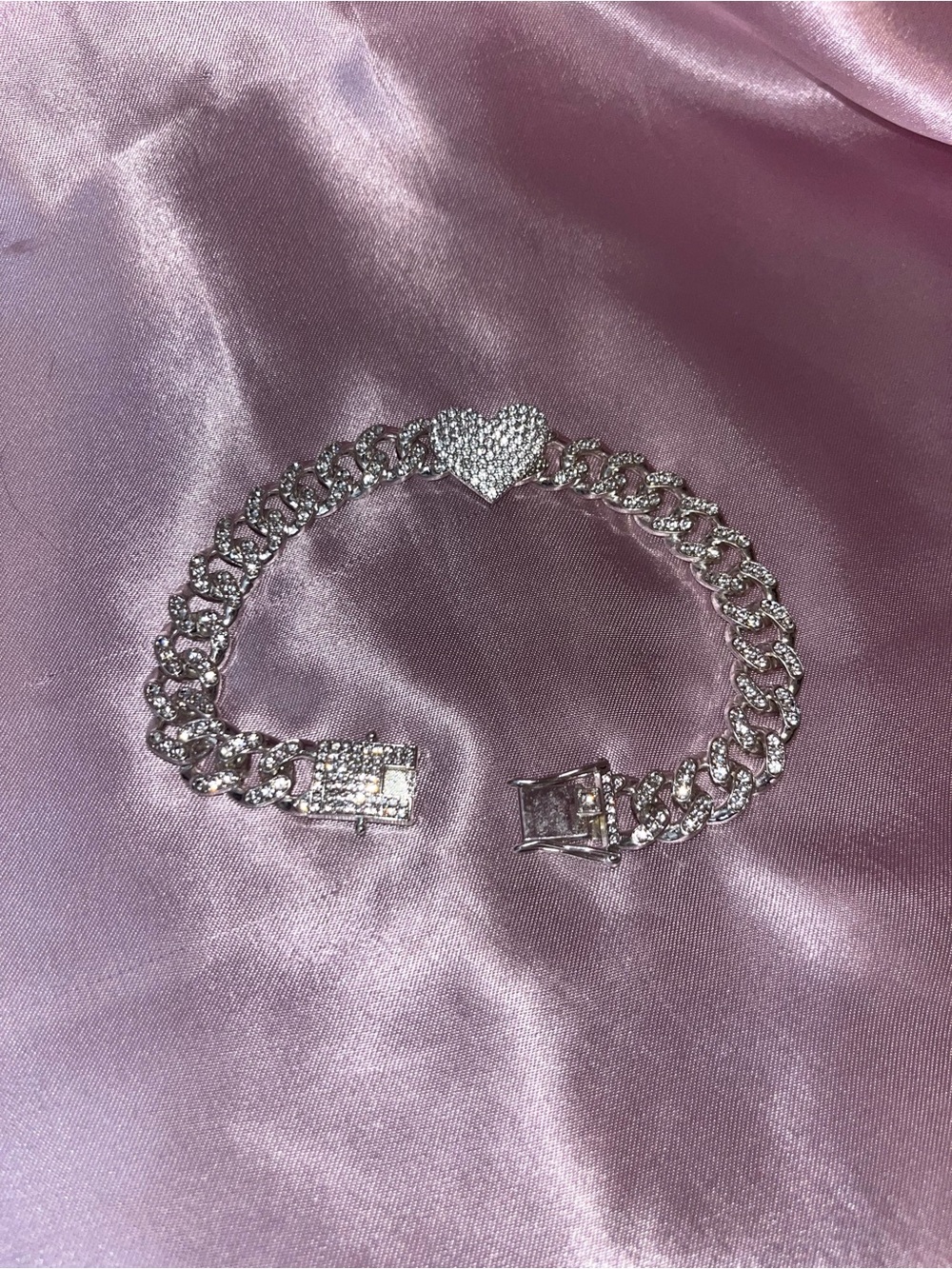 Silver Heart Cuban Link Sparkly Anklet
